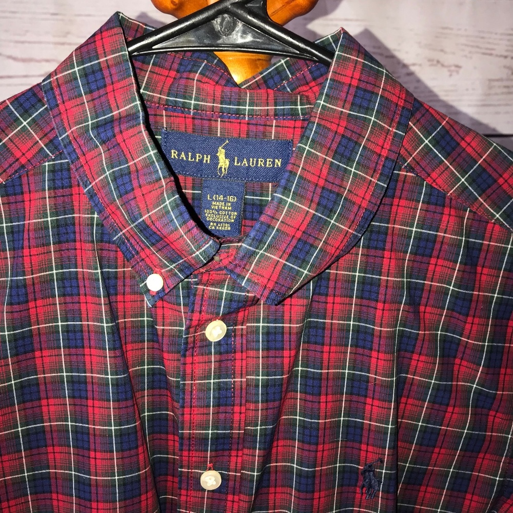 Ralph Lauren Boys L 14-16 plaid button down shirt